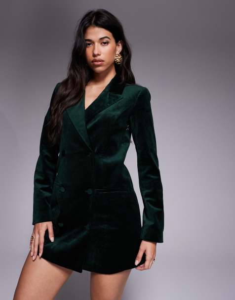 Good American velvet blazer dress in dark green