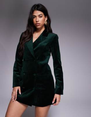 Good American Velvet Blazer Dress In Green
