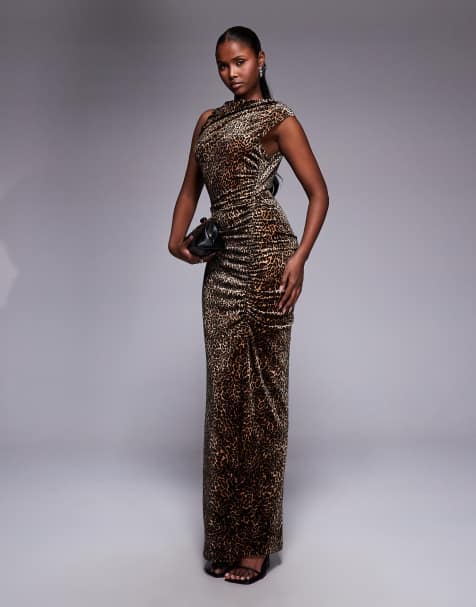 Good American velvet high neck maxi dress in leopard - view 1