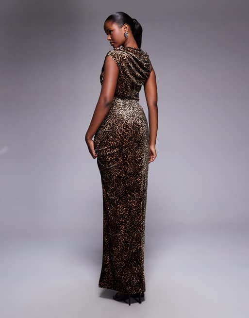 Good American velvet high neck maxi dress in leopard, 2 of 4