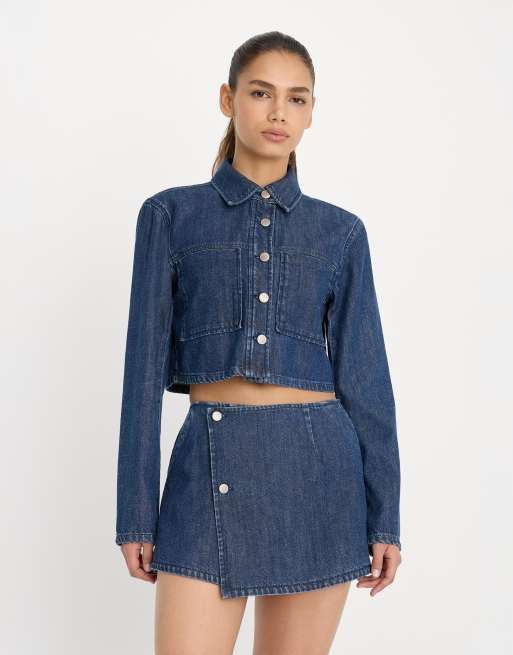 Good American - Veste courte d'ensemble en jean - Bleu foncé délavé, 2 de 4