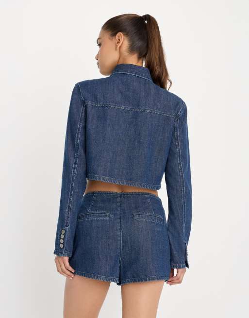 Good American - Veste courte d'ensemble en jean - Bleu foncé délavé, 4 de 4