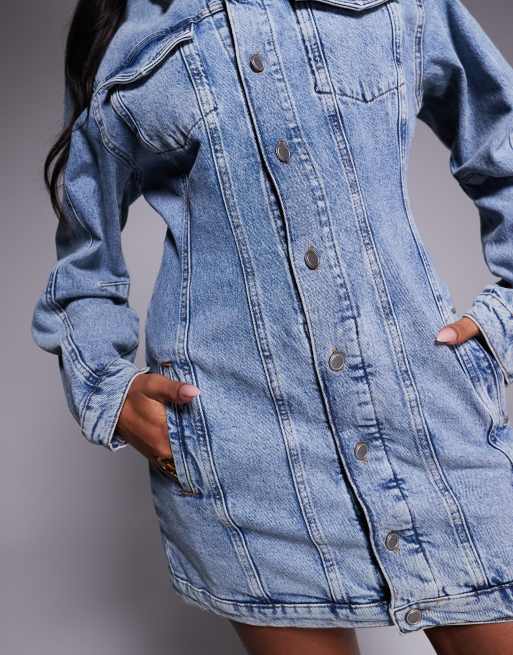 Good American - Vestito corto con maniche lunghe a cilindro lavaggio blu chiaro, 3 di 4