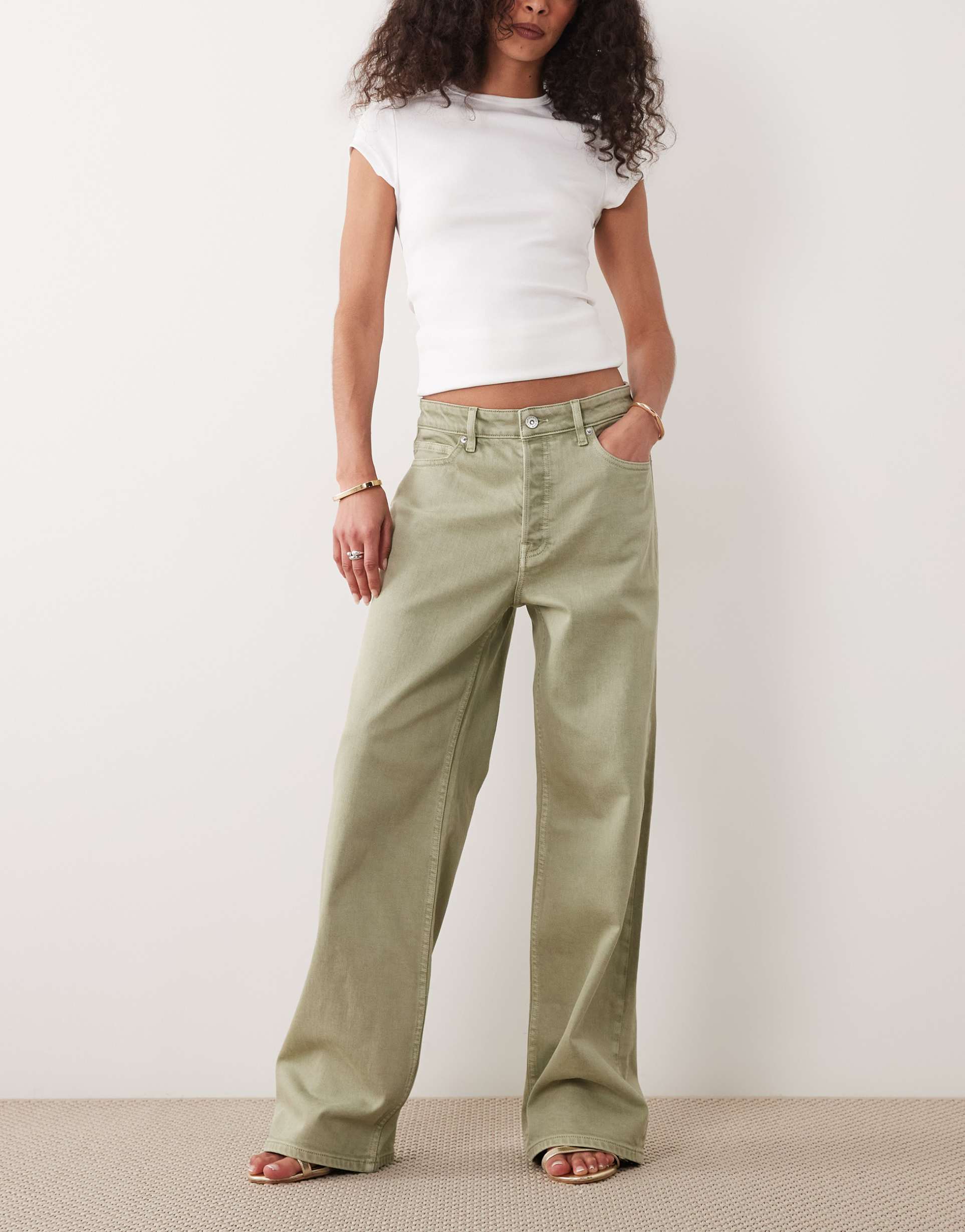 good american vintage high waist wide leg jeans in sage green wash