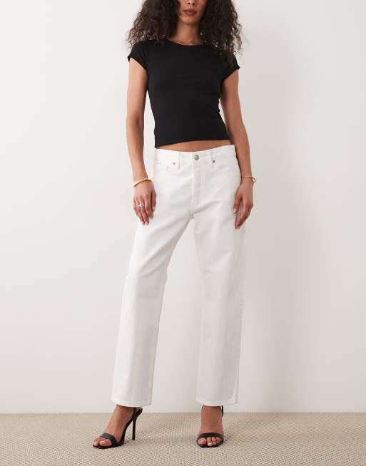 Good American vintage mid waist straight leg jean in white