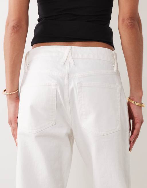 Good American vintage mid waist straight leg jeans in white, 4 of 5