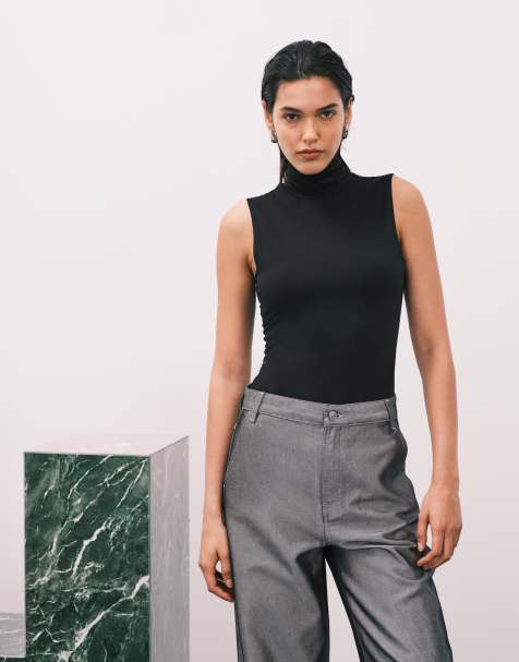 Good American weightless sculpted high neck sleeveless bodysuit in black