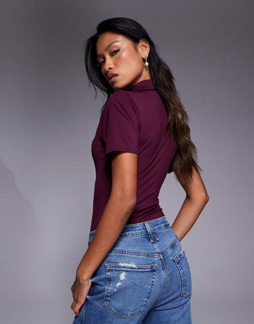 Good American weightless collared bodysuit in fig, 2 of 4