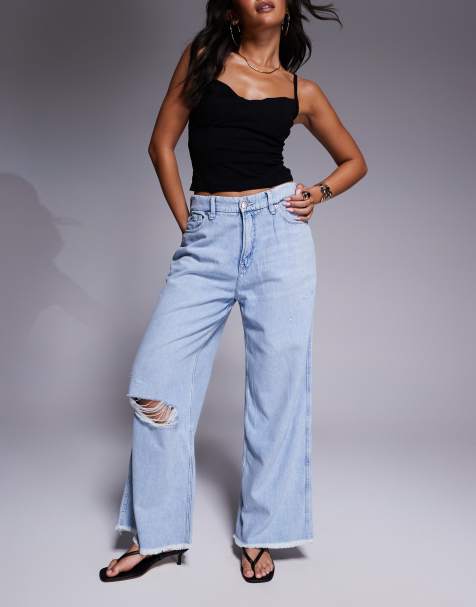 Good American weightless good skate wide cropped jeans in light blue - view 1