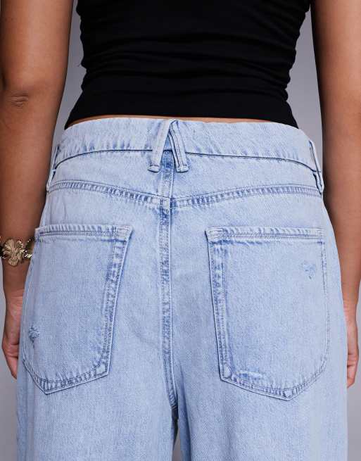 Good American weightless good skate wide cropped jeans in light blue, 4 of 5