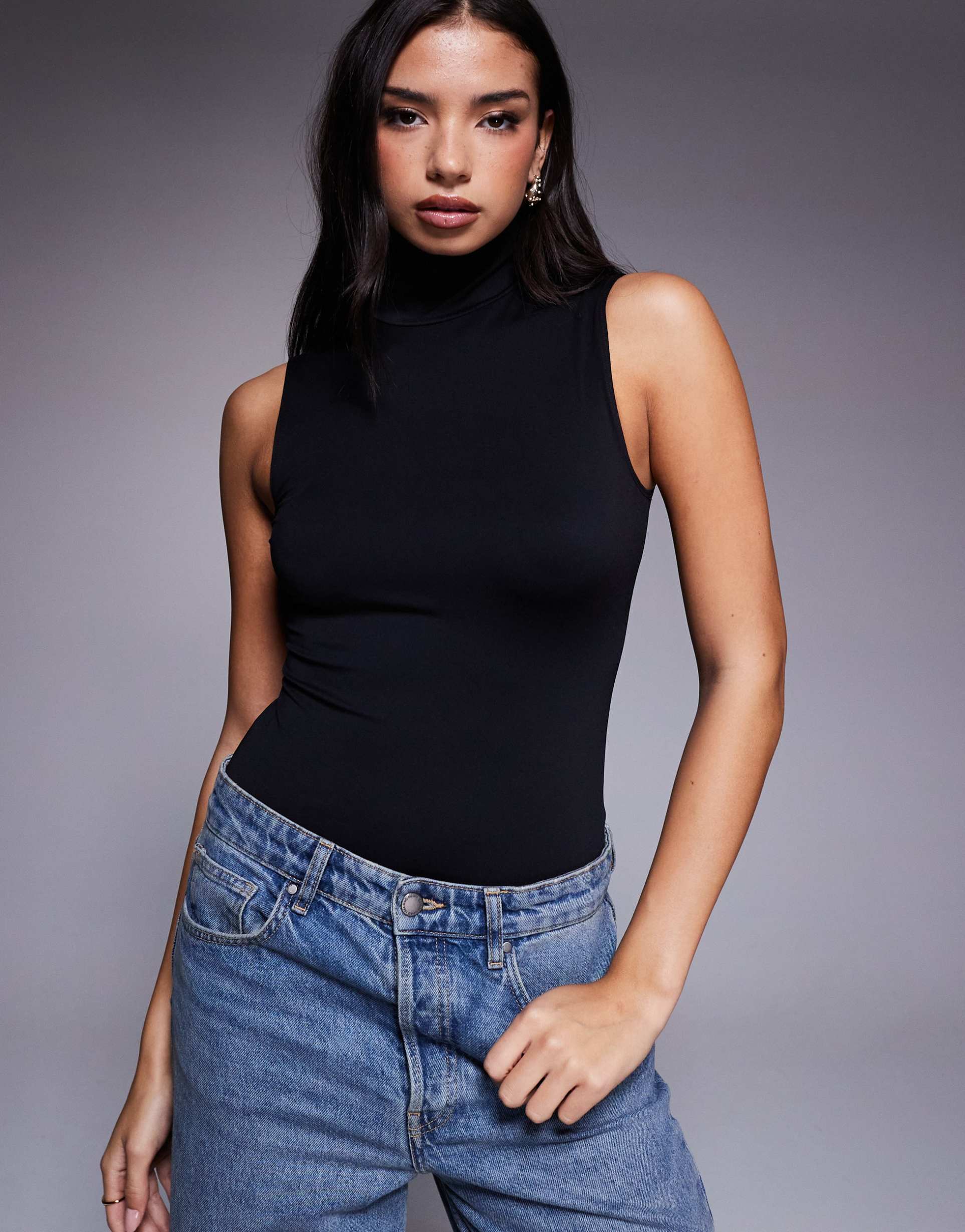 good american weightless mock neck bodysuit in black