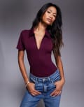 [Good American] Good American weightless scuba collared bodysuit in fig S Fig 007