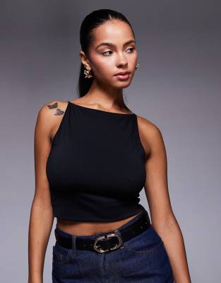 Good American Womens Black001 Scuba Sleeveless Stretch-woven Tank Top Xs In Black