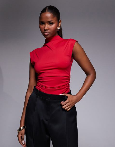 Good American weightless sculpting sleeveless high neck bodysuit in red