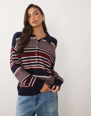 Good American Wool Oversized Button Down Rugby Sweater In Blue