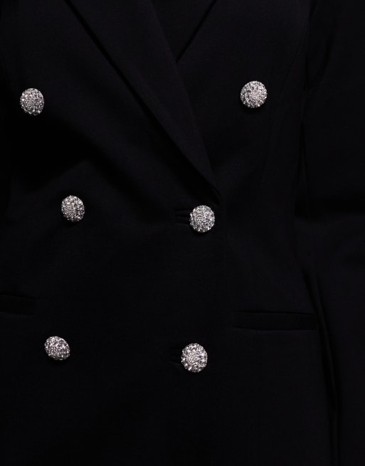 Good American x ASOS - Blazer doppiopetto in tessuto ponte nero, 3 di 4