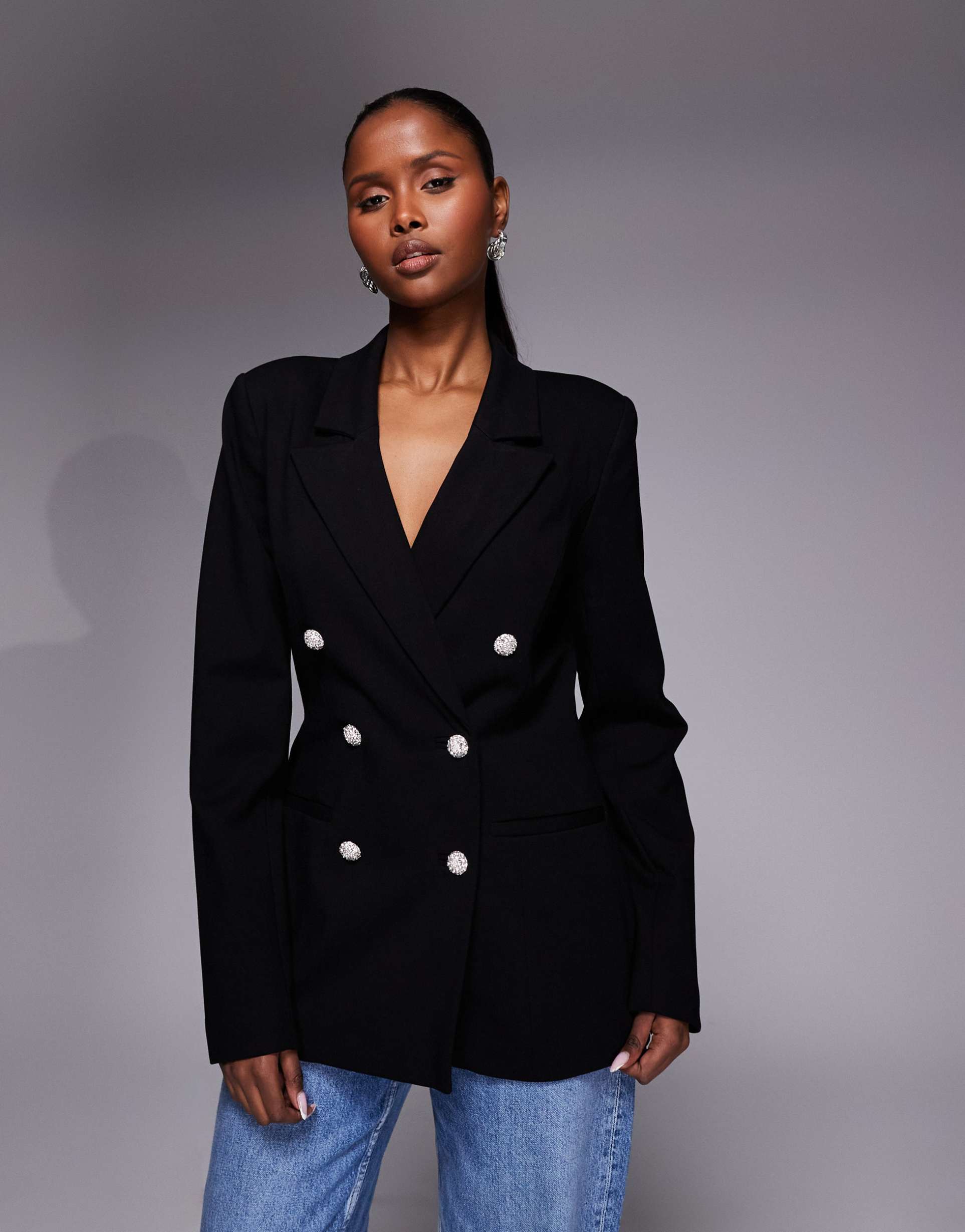 good american x asos ponte double breasted blazer in black