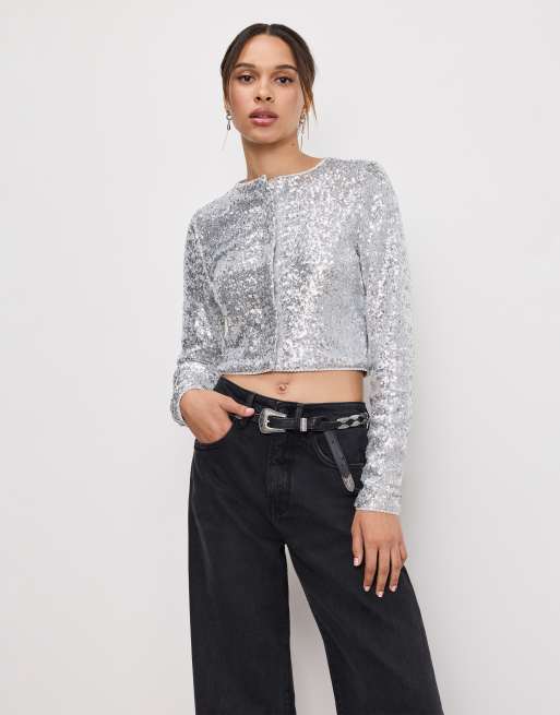 Good American x ASOS sequin cardigan in silver