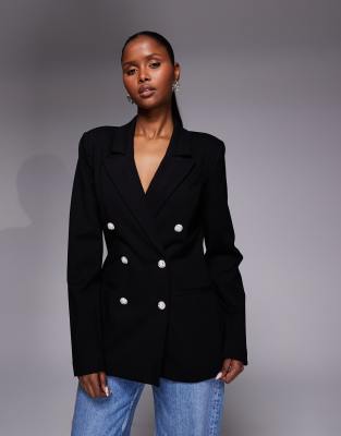 Good American x ASOS - Zweireihiger Ponte-Blazer in Schwarz