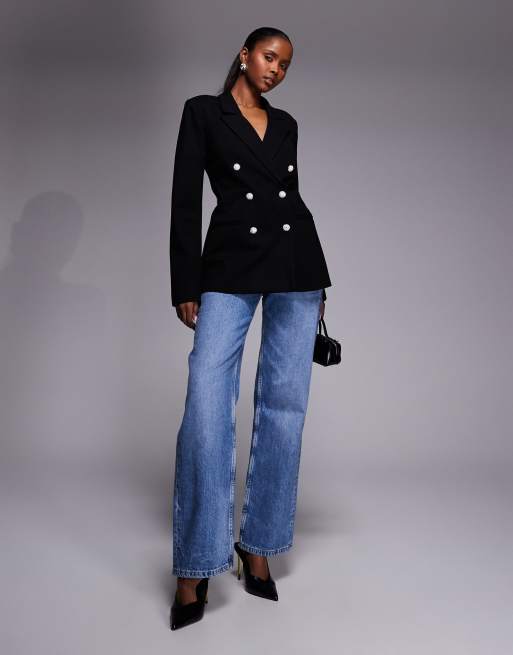 Good American x ASOS – Zweireihiger Ponte-Blazer in Schwarz, 2 von 4