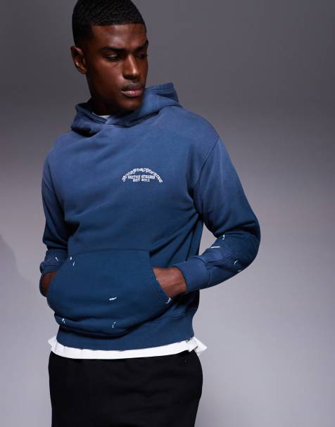 Good For Nothing abrade fade splatter hoodie in navy - view 1