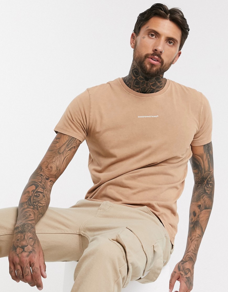 Good For Nothing acid washed t-shirt in stone-Beige