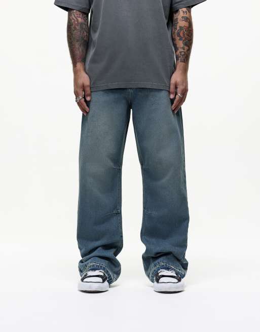 Good For Nothing – Antikblå, tvättade jeans med sliten fåll
