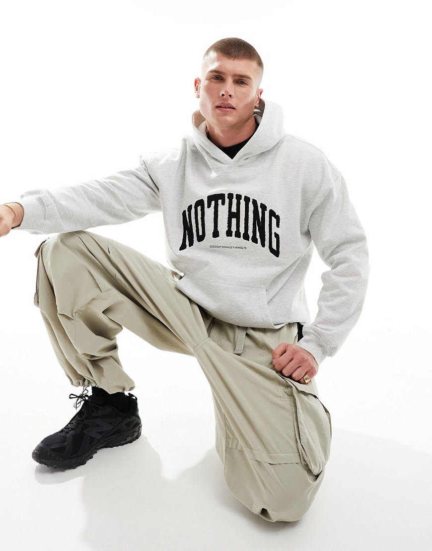 Good For Nothing Applique Varsity Hoodie In Gray Heather