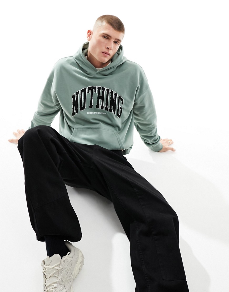 Good For Nothing applique varsity hoodie in green