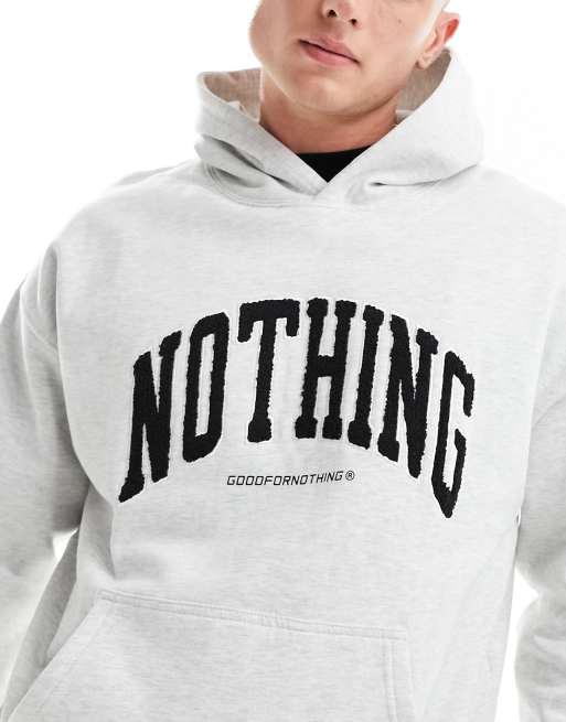 Good For Nothing applique varsity hoodie in grey marl