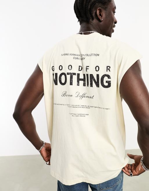 Good For Nothing – Ärmelloses Oversize-T-Shirt in gebrochenem Weiß mit großem platziertem Rückenprint