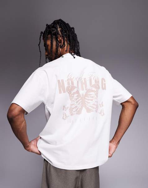 Good For Nothing back print T-shirt with butterfly print in beige - view 1