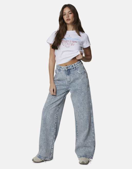 Good For Nothing - Baggy denim jeans met jacquard in blauw, 2 van 4