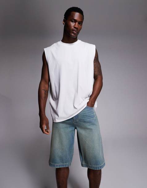 Good For Nothing baggy denim jorts in vintage midwash blue - view 1