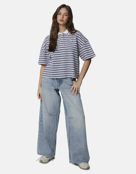 Good For Nothing Baggy fit denim jean with monogram stitching in blue