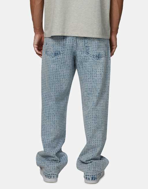 Good For Nothing - Baggy jacquard denim jeans in blauw met wassing, 3 van 4