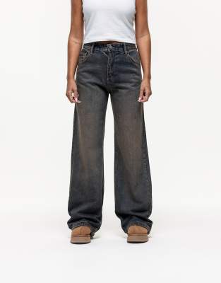 baggy jeans in blue rust wash-Brown