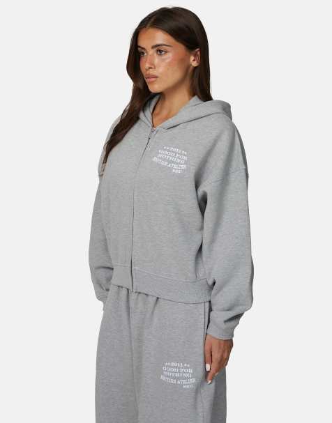 Good For Nothing Baggy zip hoodie with embroidered logo in grey - view 1