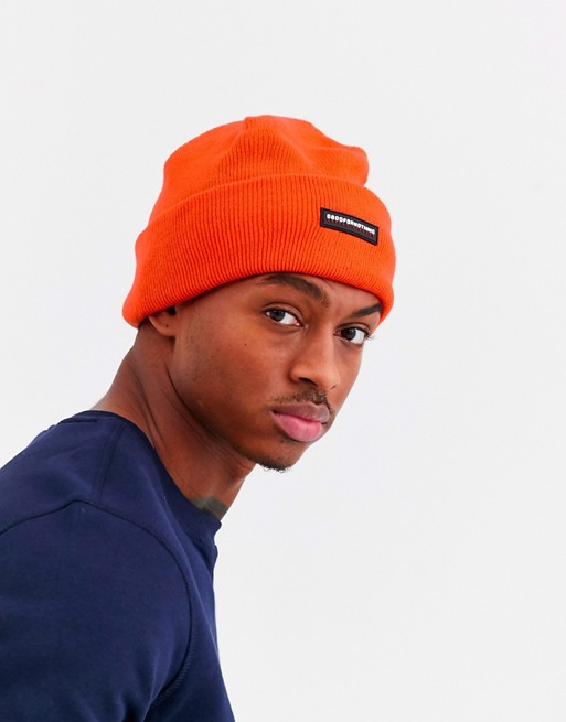 Good For Nothing beanie in neon orange with logo