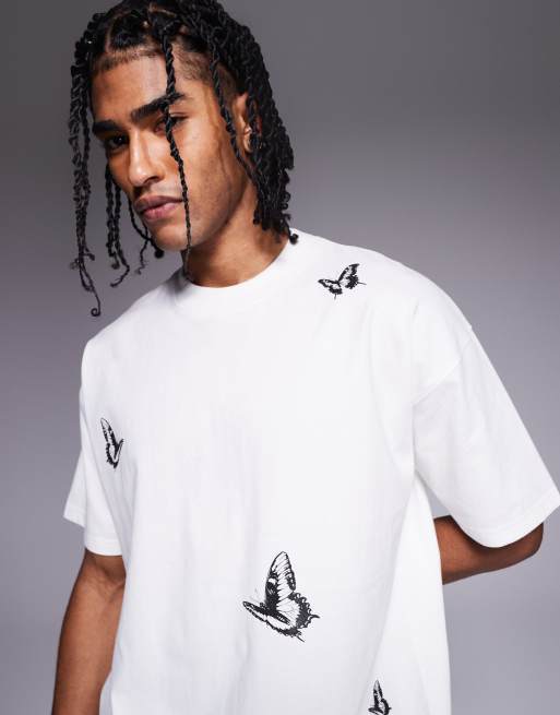 Good For Nothing – Beige t-shirt med fjärilsbroderi 