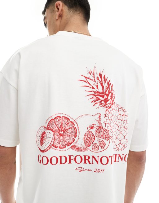 Good For Nothing – Biały T-shirt z grafiką z motywem owoców na plecach