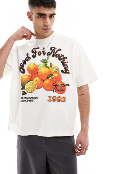 Good For Nothing – Biały T-shirt z grafiką z pomarańczami - view 1