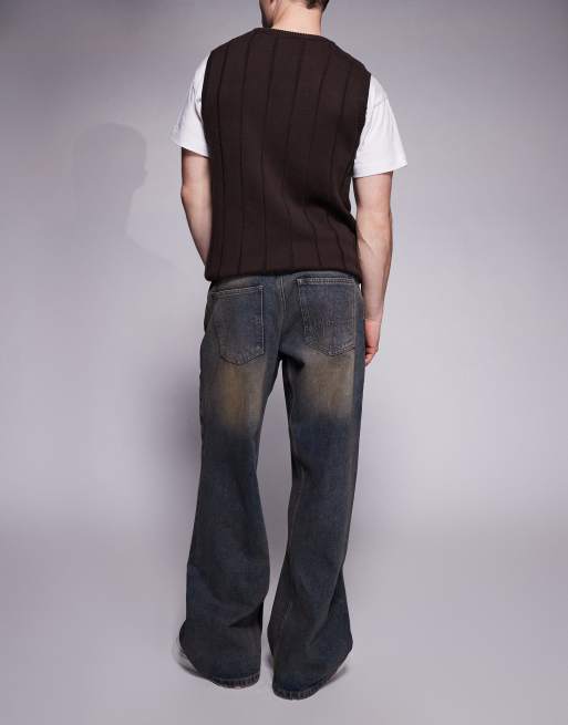 Good For Nothing - Blå baggy denimjeans i mørk vintage-vask med malerpletter, 2 af 5