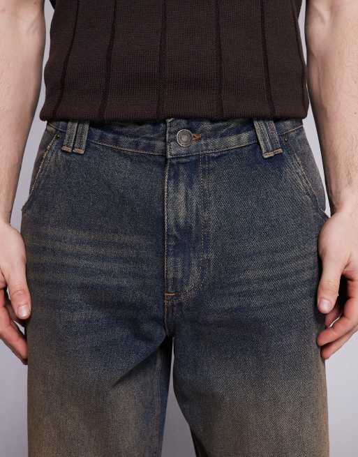 Good For Nothing - Blå baggy denimjeans i mørk vintage-vask med malerpletter, 5 af 5