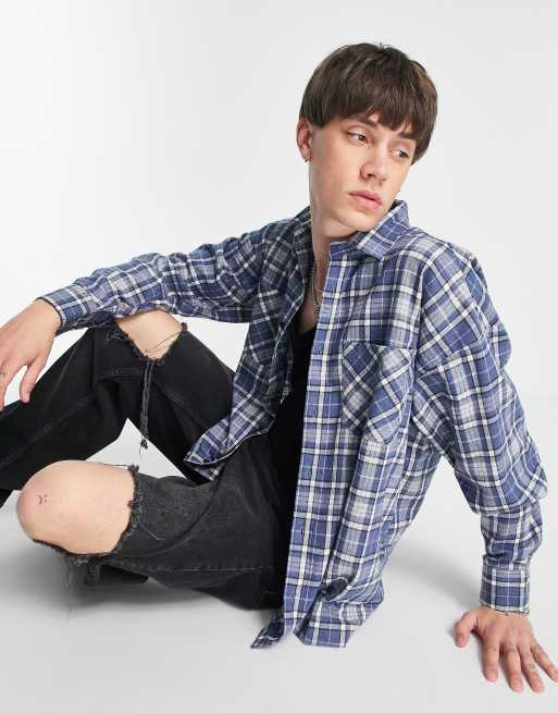 Good For Nothing – Blå flanellskjorta i oversize