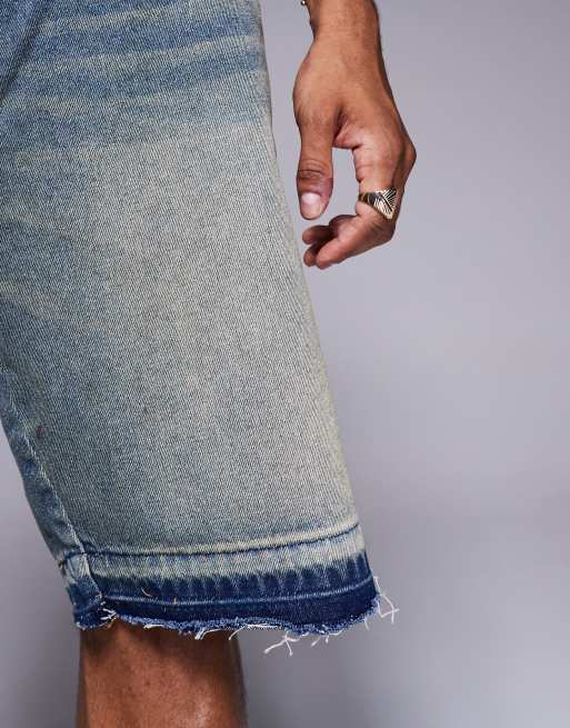 Good For Nothing – Blå, tvättade, avslappnade jeansshorts med råskuren fåll, 2 av 5