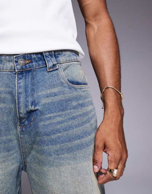 Good For Nothing – Blå, tvättade, avslappnade jeansshorts med råskuren fåll, 3 av 5
