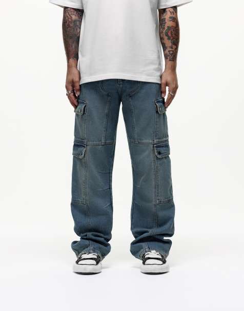 Good For Nothing – Blå, tvättade jeans i cargostil - view 1