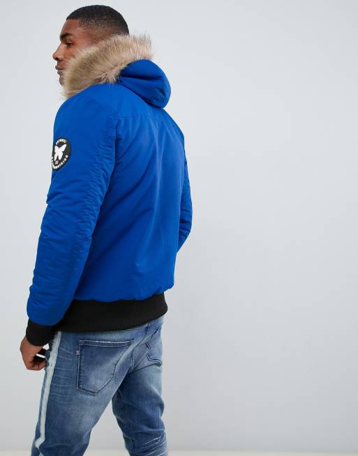 Good For Nothing – Blaue Bomberjacke mit Kunstpelzkapuze, 2 von 4