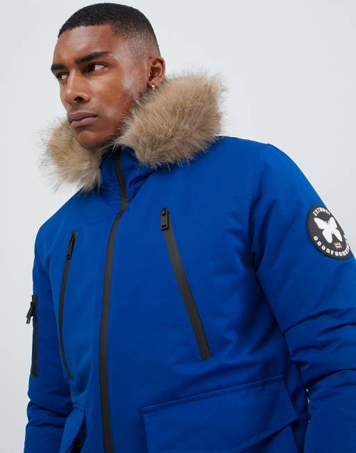 Good For Nothing – Blaue Bomberjacke mit Kunstpelzkapuze, 3 von 4